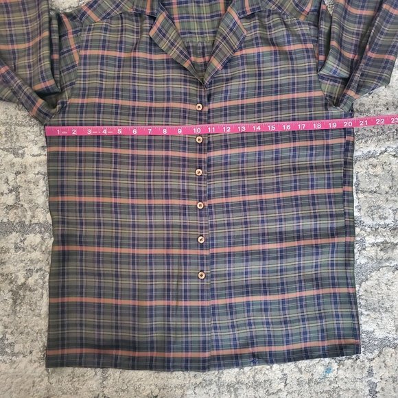 Albert Lewis For Tudor Square Vintage-Retro Green Plaid Long Sleeve Shirt Size 8 - Picture 9 of 11